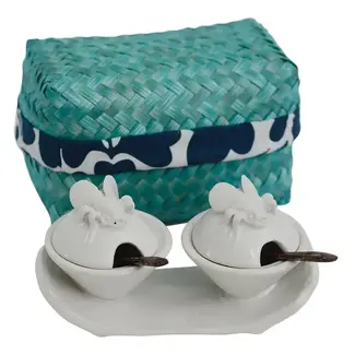 Indonesia Ceramic Salt & Pepper Box Set - White Bee