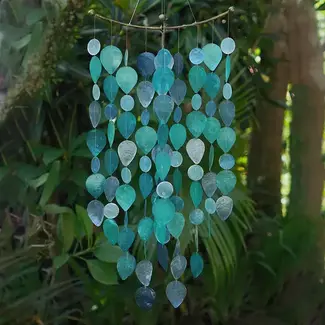Indonesia Teal Capiz Chime - Leaf Cross