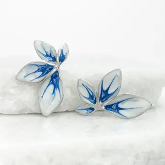 China Flourish Blue & Silver Leaf Earrings
