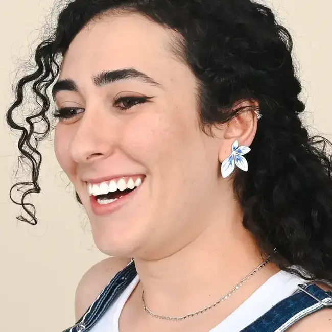 Earrings - Flourish Blue & Silver Leaf