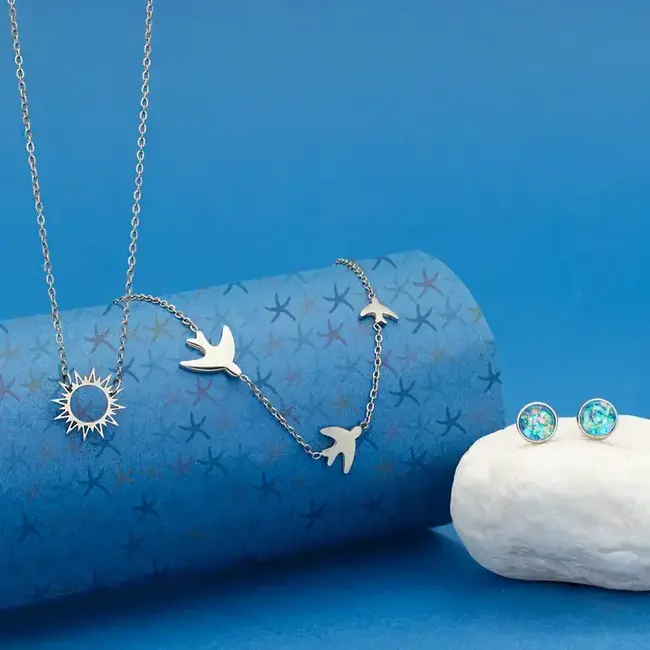 Earrings - Lora Blue & Silver Stud
