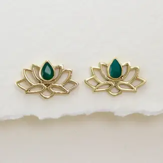 India Green Onyx Lotus Earrings