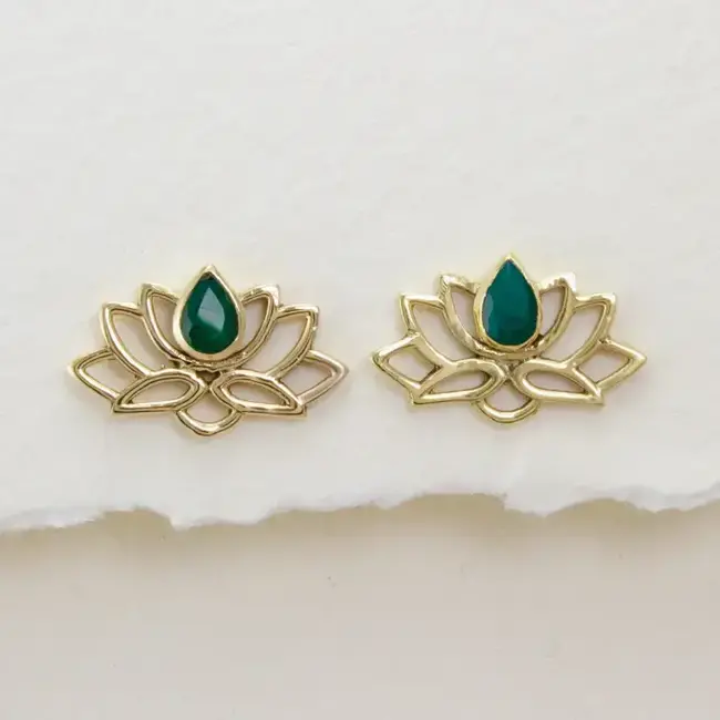 Green Onyx Lotus Earrings