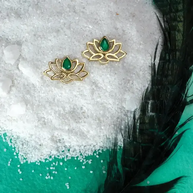 Green Onyx Lotus Earrings