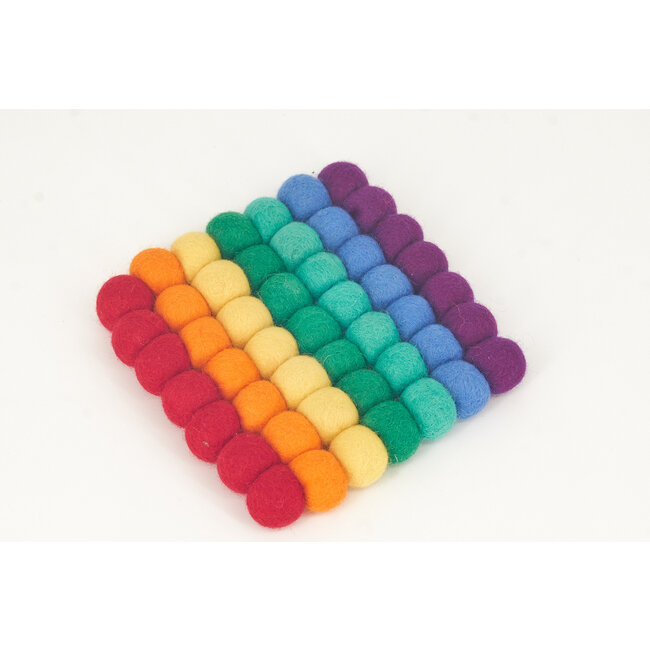 Small Square Felt Ball Trivet - Rainbow