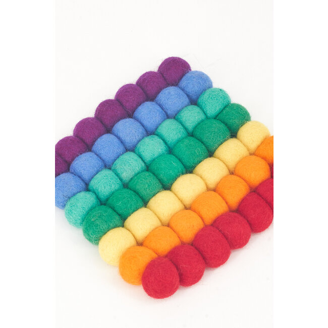 Small Square Felt Ball Trivet - Rainbow