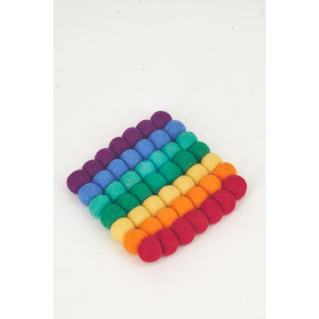 Small Square Felt Ball Trivet - Rainbow