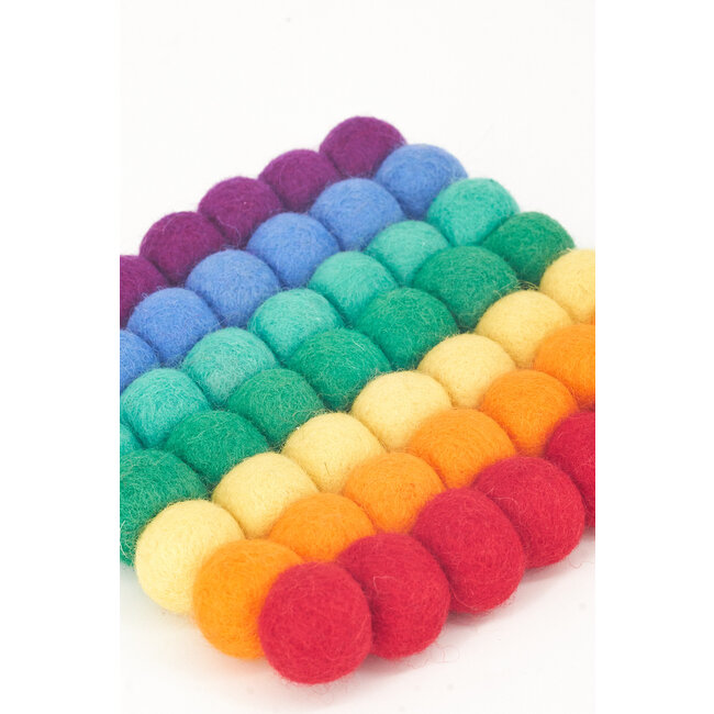 Small Square Felt Ball Trivet - Rainbow