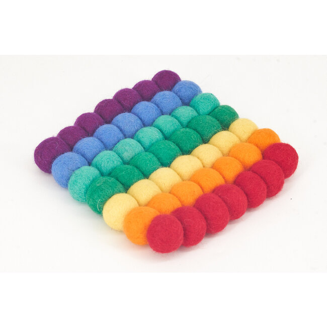 Small Square Felt Ball Trivet - Rainbow
