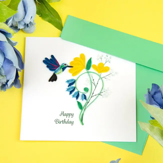 Quilling Card - Birthday Hummingbird