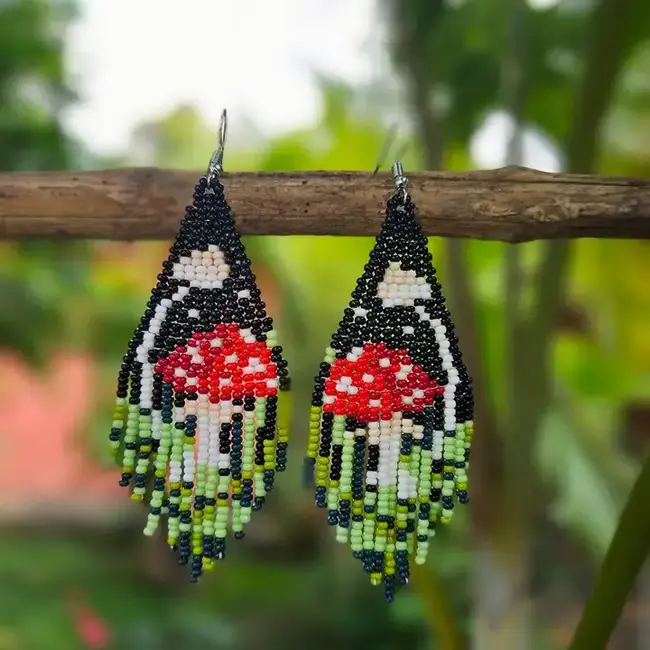 Woodland Mushroom Fringe Earrings