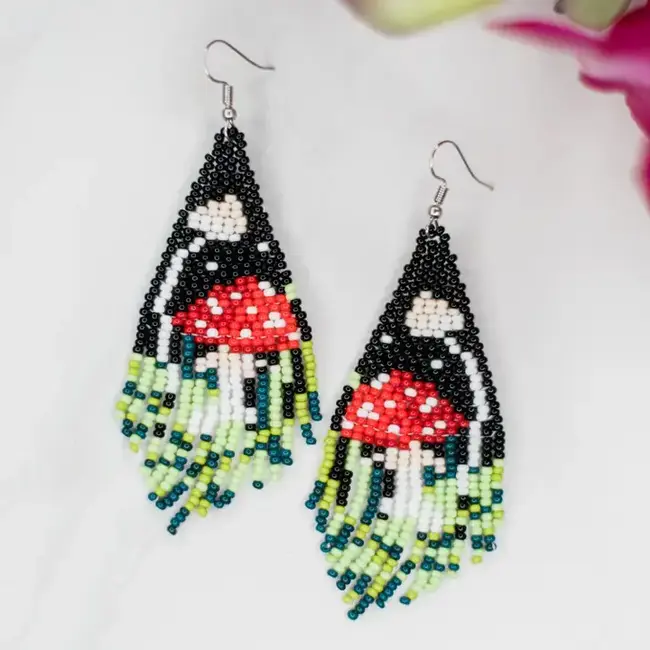 Woodland Mushroom Fringe Earrings
