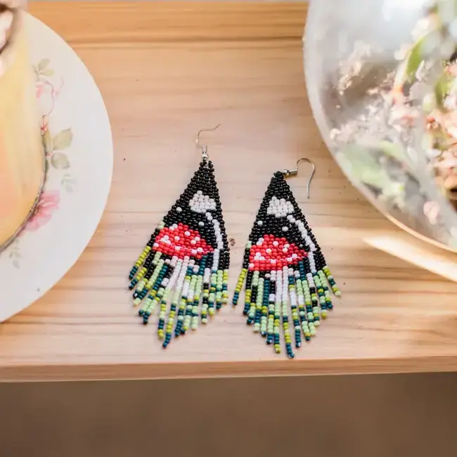 Woodland Mushroom Fringe Earrings