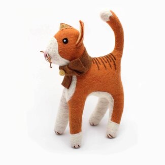 Nepal Felted Orange Cat w/Gold Bell