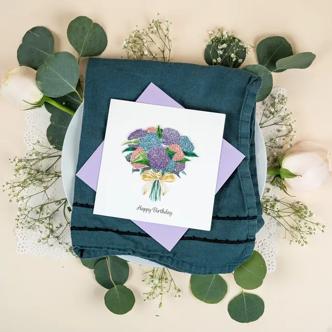 Quilling Card - Birthday Hydrangea Bouquet