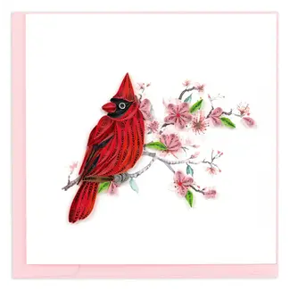 Vietnam Quilling Card - Cardinal & Cherry Blossom