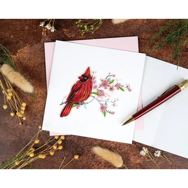 Quilling Card - Cardinal & Cherry Blossom