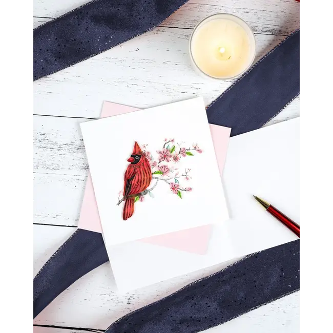 Quilled Card - Cardinal & Cherry Blossom