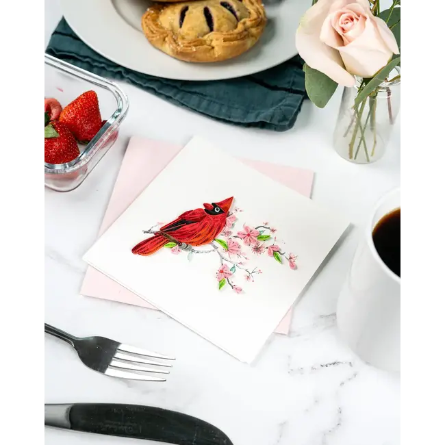 Quilled Card - Cardinal & Cherry Blossom
