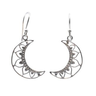 India Earrings - Crescent Moon, Silver Colour