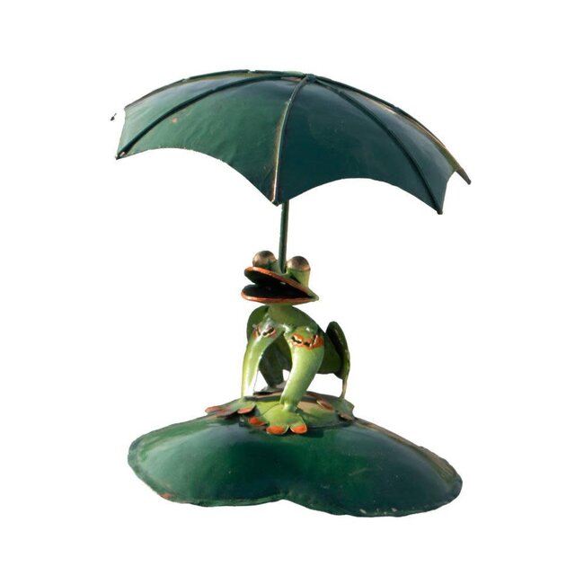 Frog w/ Umbrella Metal Sculpture
