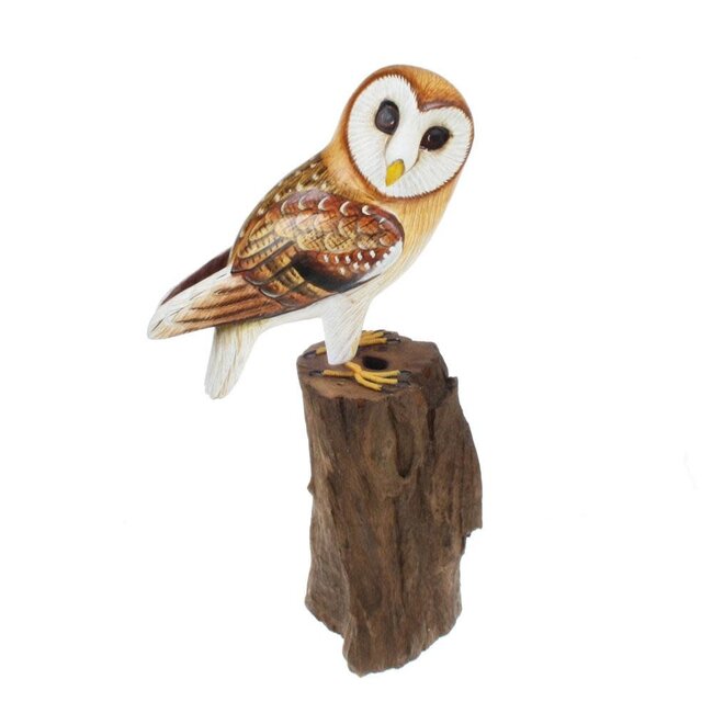 Perched Barn Owl Wood Sculpture