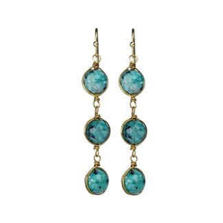 India Triple Drop Blue Dalmatian Earrings