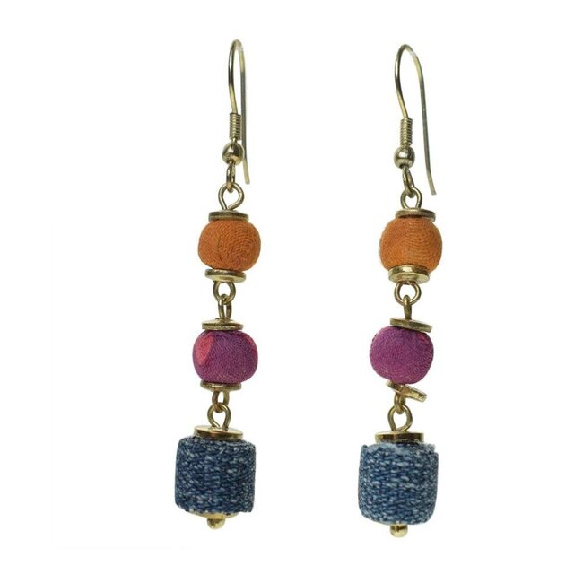 3-Tier Dangle Recycled Denim Earrings