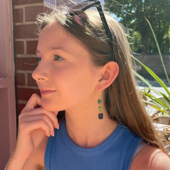 3-Tier Dangle Recycled Denim Earrings