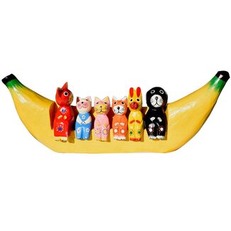 Indonesia Animals on Banana Sofa Wood Sculpture