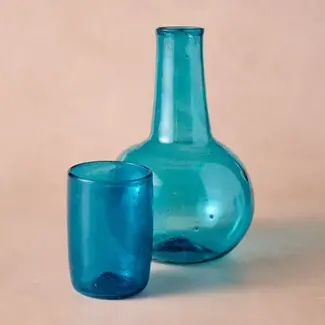 Egypt Bahr Blue Handblown Glass Carafe & Cup Set Egypt Bahr Blue Handblown Glass Carafe & Cup Set