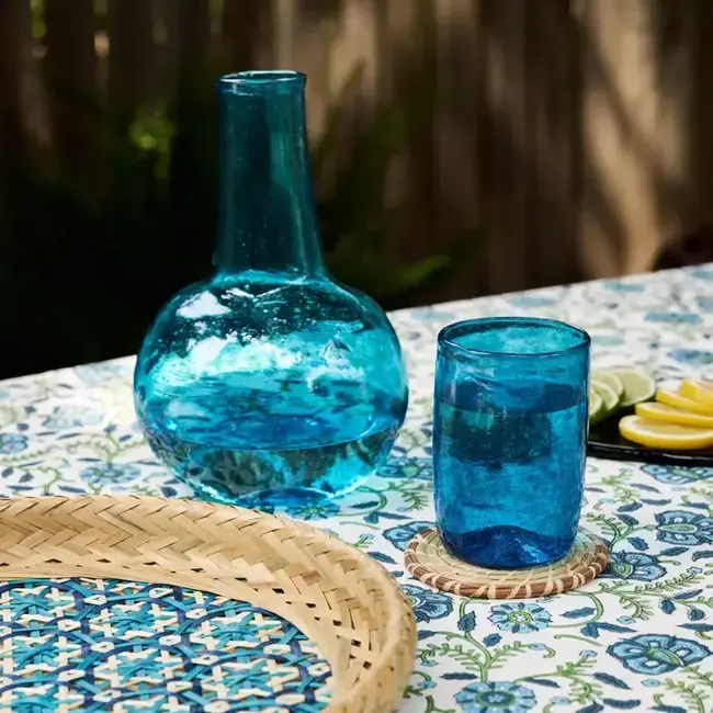 Bahr Blue Handblown Glass Carafe & Cup Set