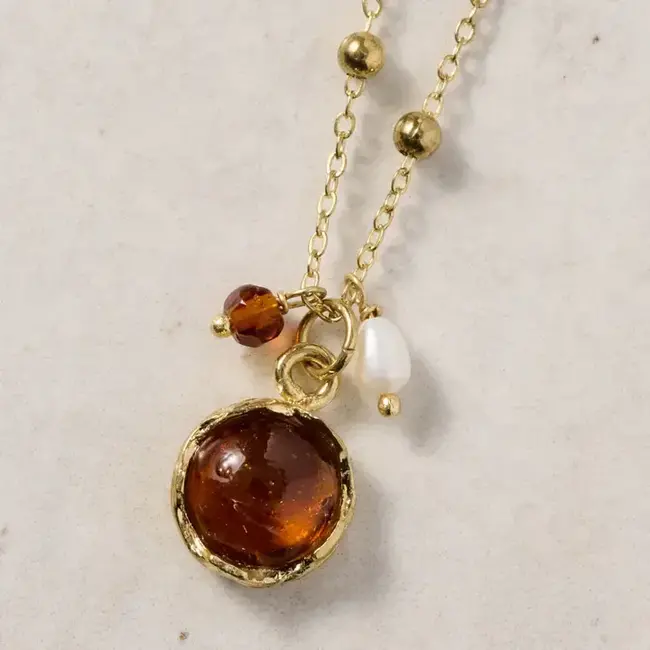 Ambar Glass Bead & Pearl Pendant Necklace