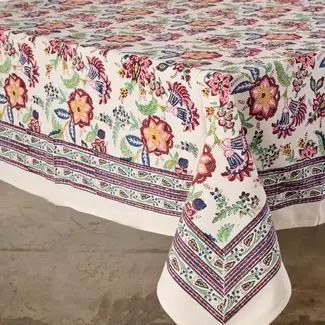 India Zaina Floral Blockprint Tablecloth (60x90)