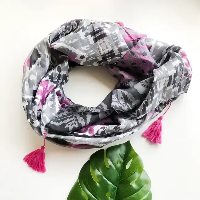 CLEARANCE Ikat Patchwork Scarf - Gray