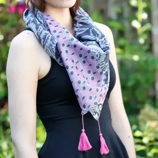 India CLEARANCE Ikat Patchwork Scarf - Gray