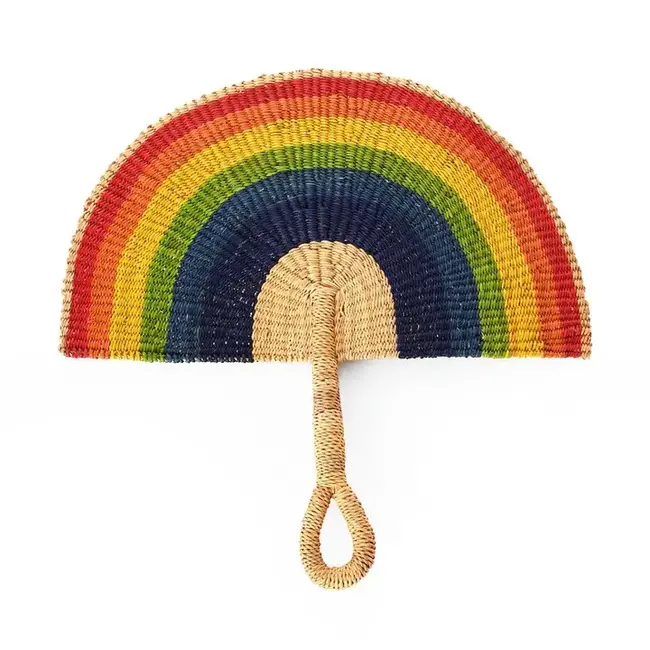 Rainbow Elephant Grass Half-Moon Hand Fan