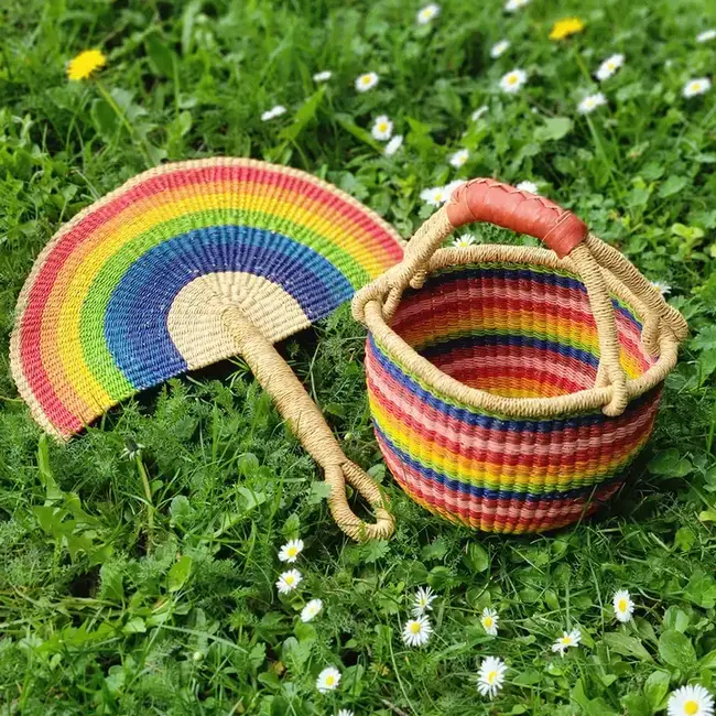 Rainbow Elephant Grass Half-Moon Hand Fan