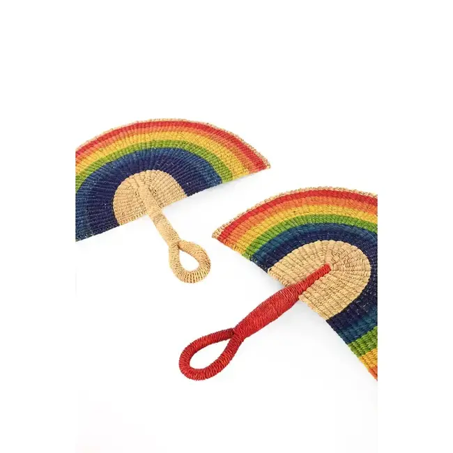 Rainbow Elephant Grass Half-Moon Hand Fan
