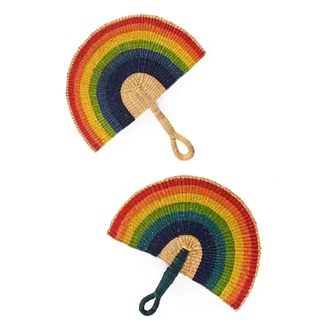Rainbow Elephant Grass Half-Moon Hand Fan