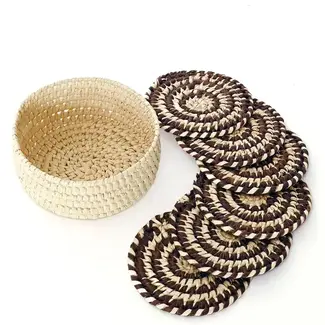 Kenya Variegated Turkana Doum Palm Coaster Set with Holder