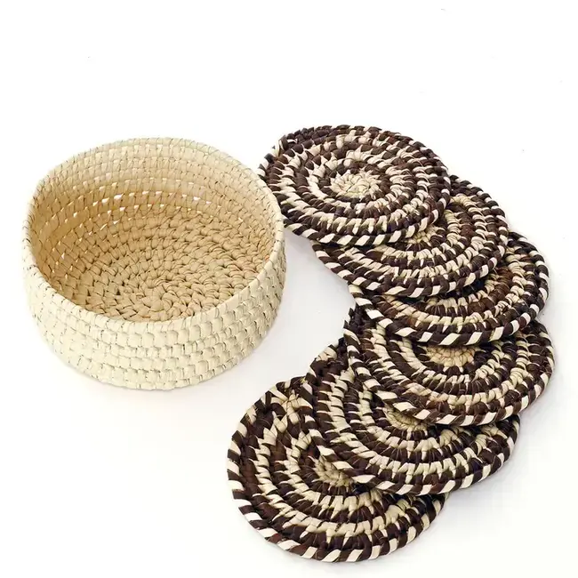Variegated Turkana Doum Palm Coaster Set with Holder