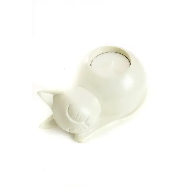Cozy Cat Soapstone Candle Holder