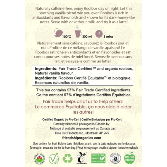 Friendship Organics Vanilla Rooibos Herbal Tea Tin