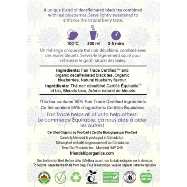 Friendship Organics Blueberry Decaf Black Tea Tin