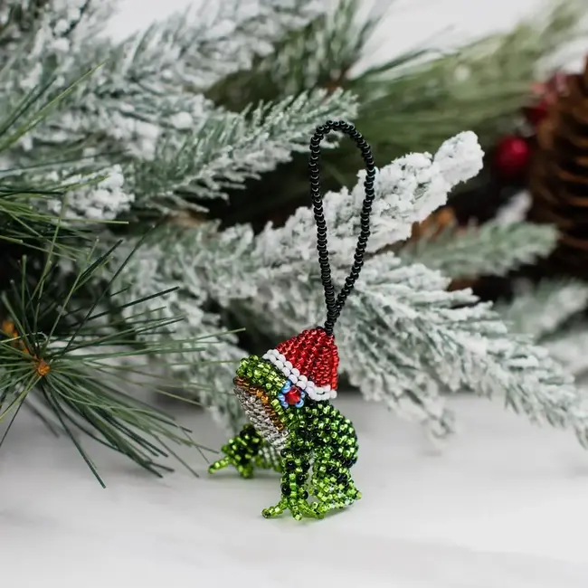 Santa Frog Beaded Ornament