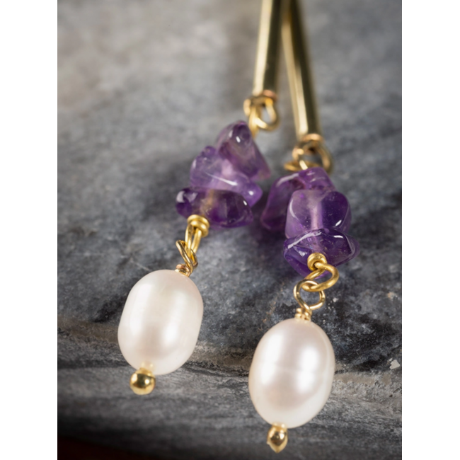 Linear Amethyst Stone Earrings