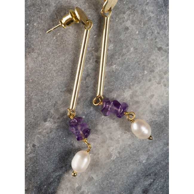 Linear Amethyst Stone Earrings