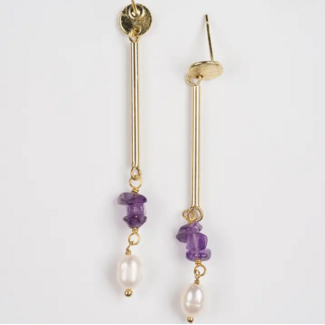 India Earrings  - Linear Amethyst Stone