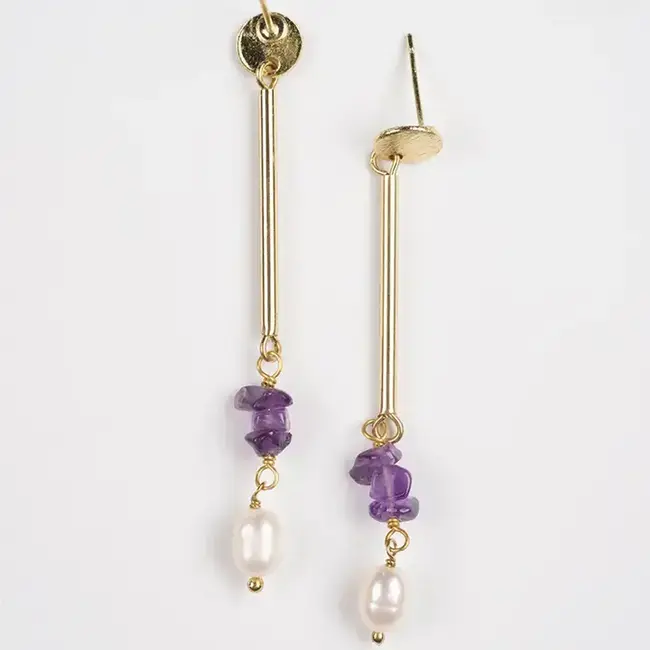 Linear Amethyst Stone Earrings